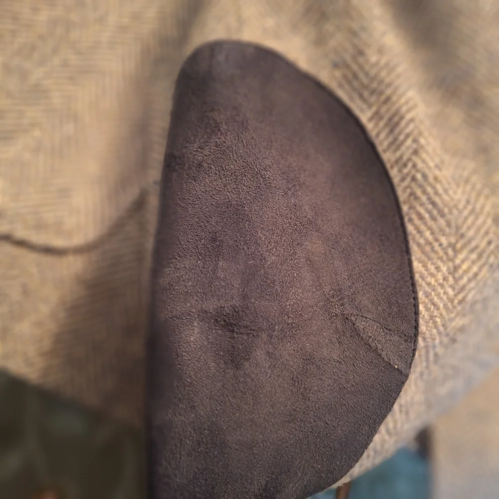 Vintage Gray Wool Herringbone Suit Coat Blazer with Elbow Patches 44 L
